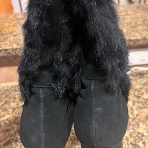 New never worn black rabbit fur boots by Nine West